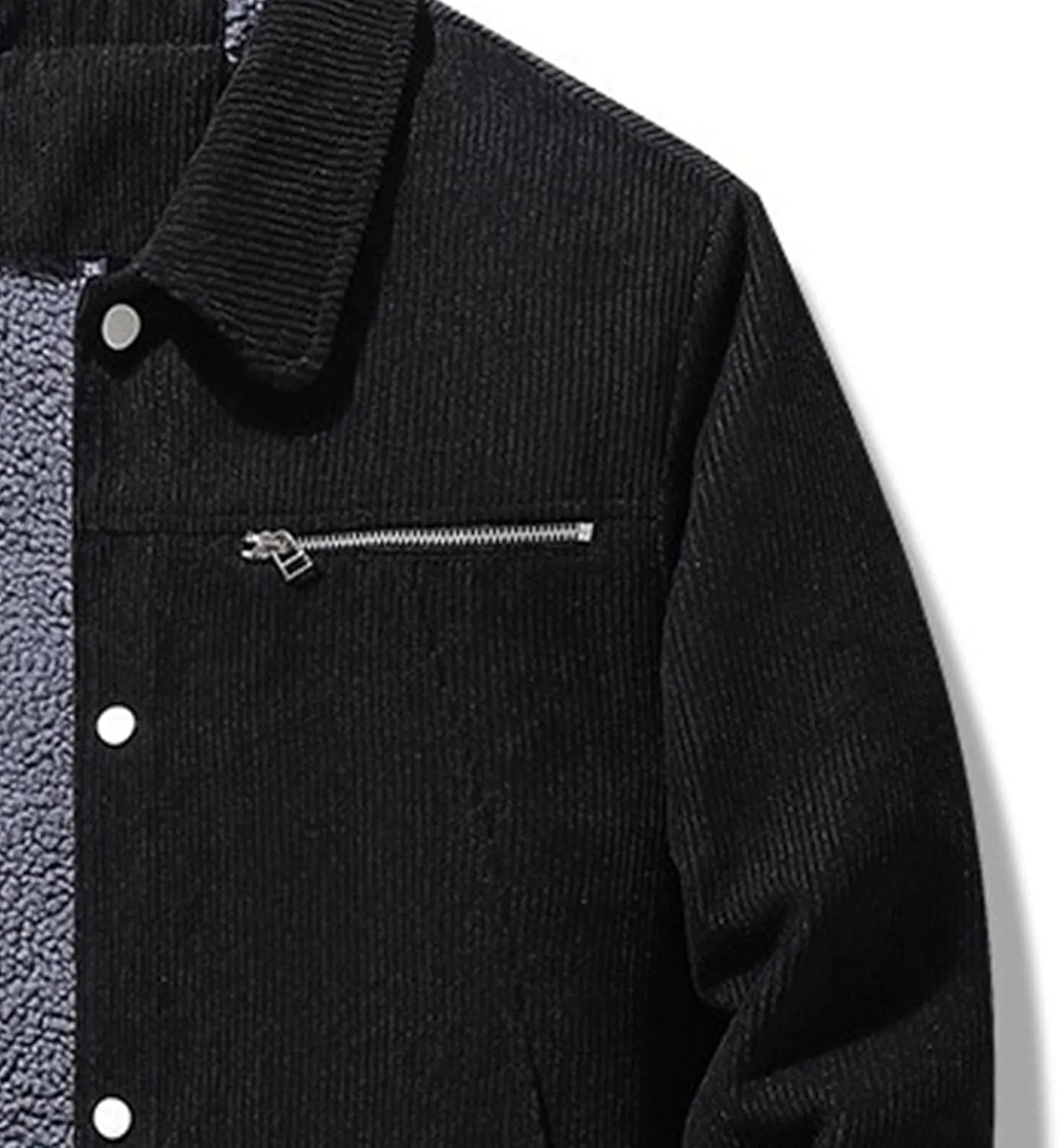 Men's Fleece Thermal Padded Winter Coat Classic Sherpa Lined Cargo Jacket Button Lapel Long Sleeve Outerwear