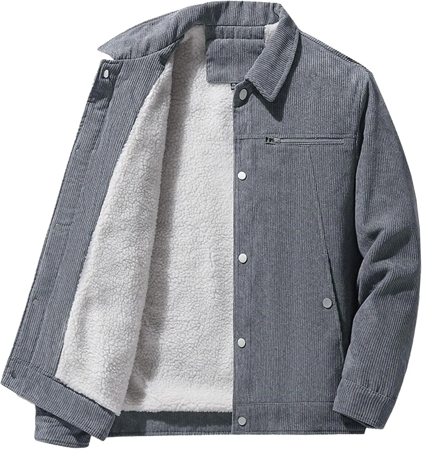 Men's Fleece Thermal Padded Winter Coat Classic Sherpa Lined Cargo Jacket Button Lapel Long Sleeve Outerwear