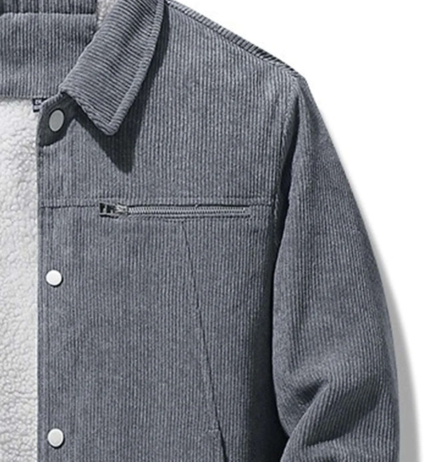 Men's Fleece Thermal Padded Winter Coat Classic Sherpa Lined Cargo Jacket Button Lapel Long Sleeve Outerwear
