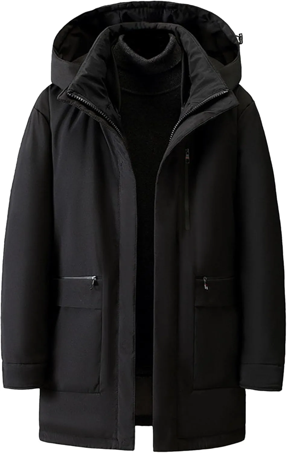 Men's Fur Hooded Warm Quilted Jacket Windproof Long Winter Coats with Pockets Thermal Padded Down Windbreaker