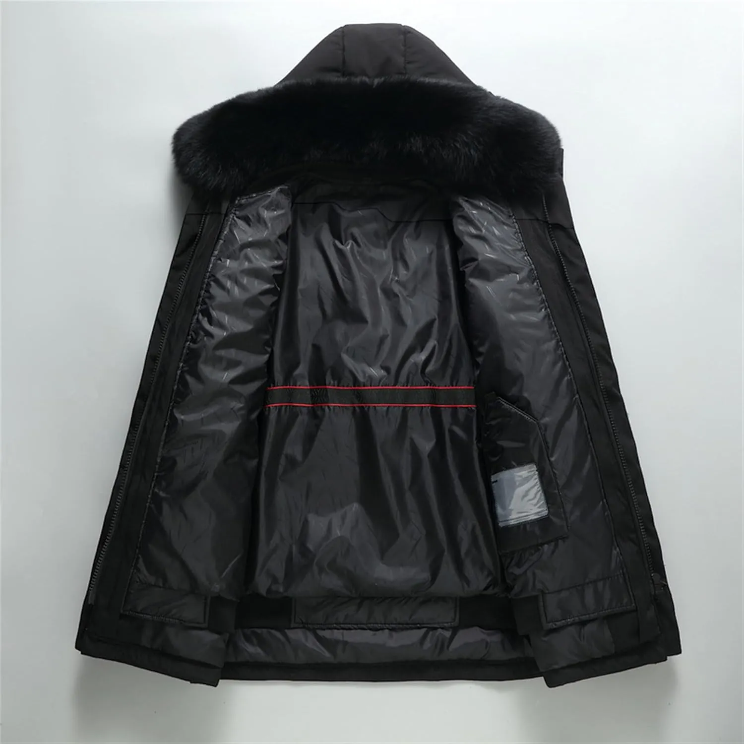 Men's Fur Hooded Warm Quilted Jacket Windproof Long Winter Coats with Pockets Thermal Padded Down Windbreaker