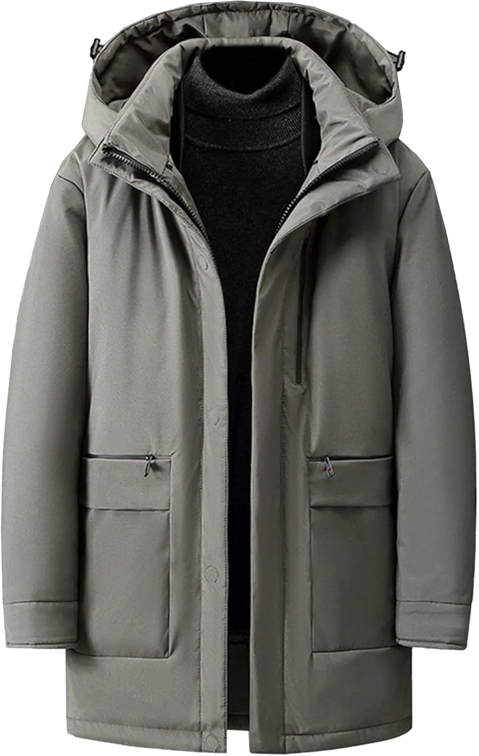Men's Fur Hooded Warm Quilted Jacket Windproof Long Winter Coats with Pockets Thermal Padded Down Windbreaker