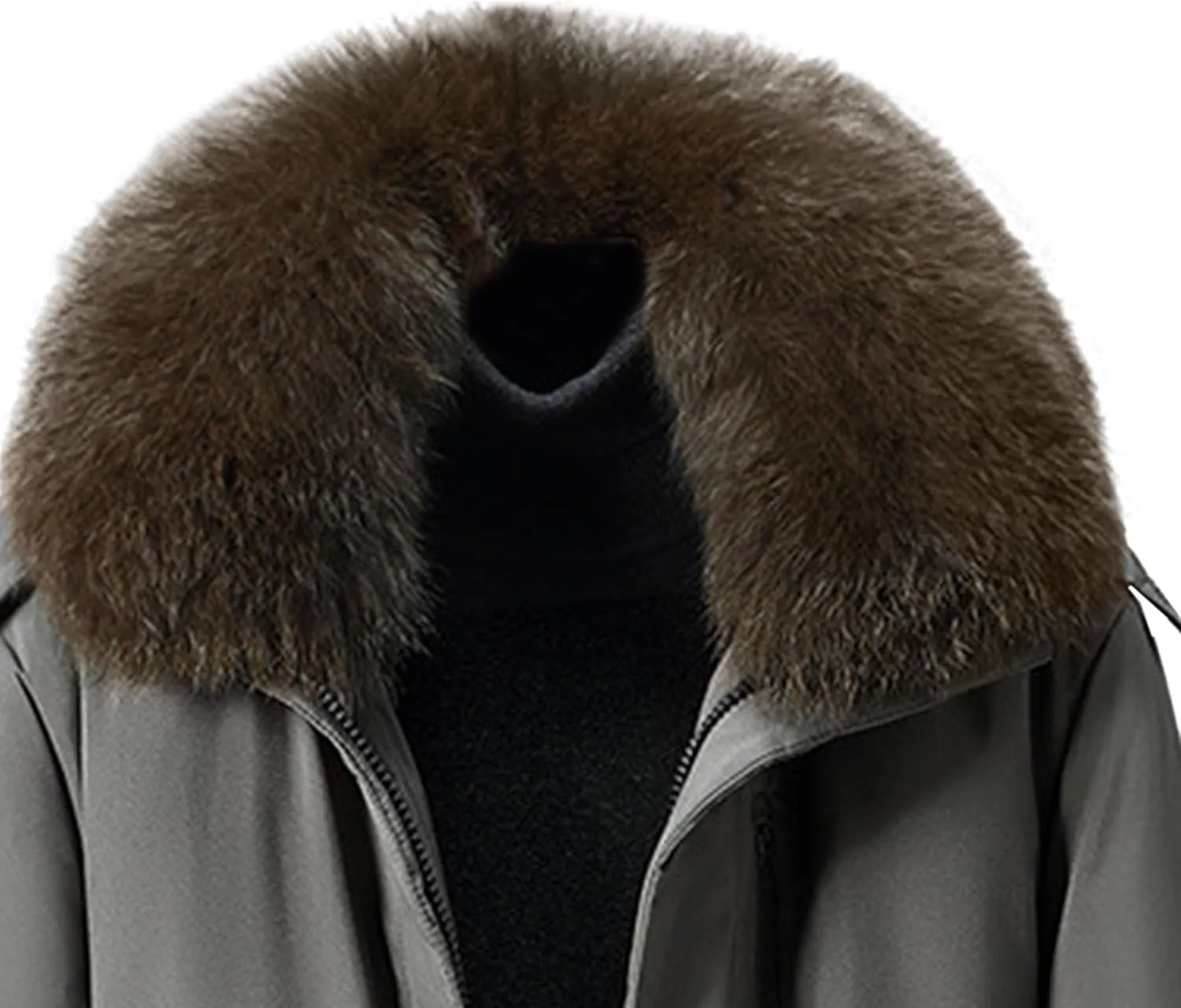 Men's Fur Hooded Warm Quilted Jacket Windproof Long Winter Coats with Pockets Thermal Padded Down Windbreaker