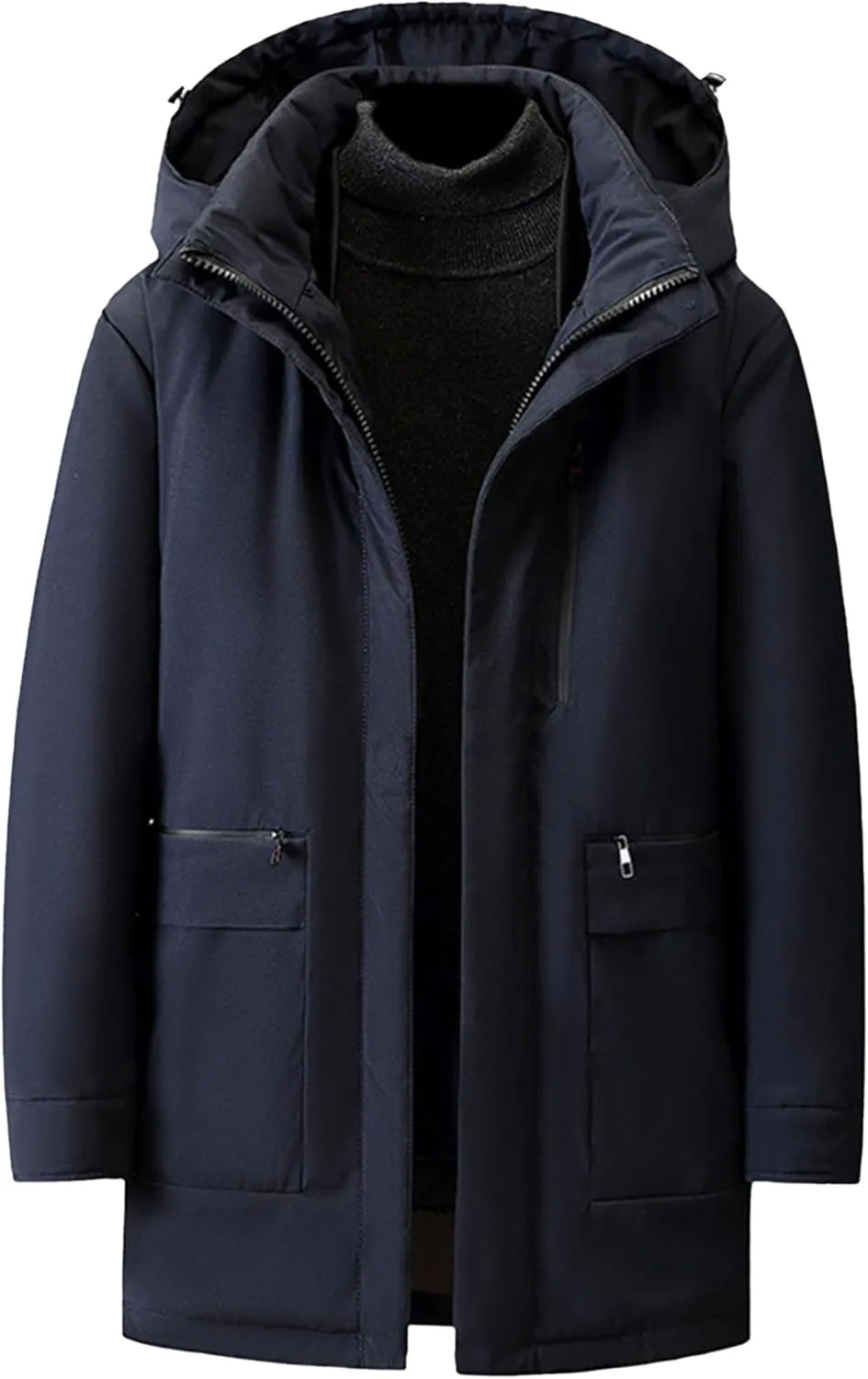 Men's Fur Hooded Warm Quilted Jacket Windproof Long Winter Coats with Pockets Thermal Padded Down Windbreaker