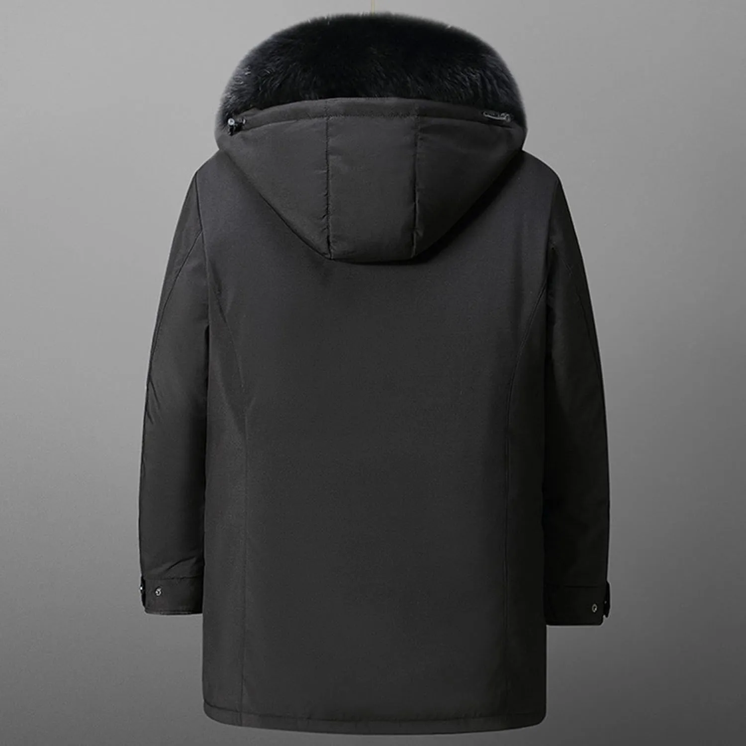 Men's Fur Hooded Warm Quilted Jacket Windproof Long Winter Coats with Pockets Thermal Padded Down Windbreaker