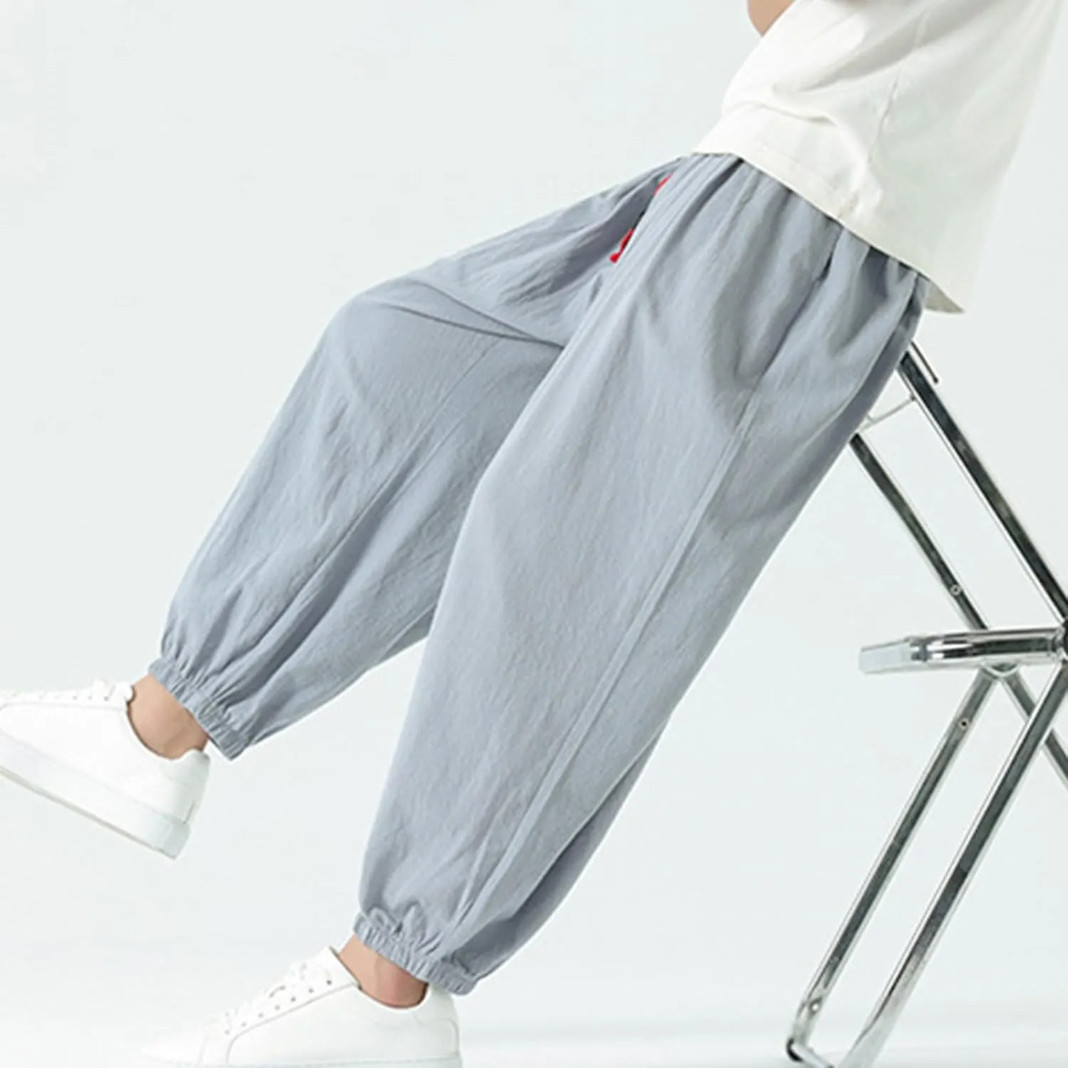 Mens Harem Pants Cotton Linen Baggy Casual Loose Summer Pants Drawstring Elastic Waist Yoga Jogger Trousers