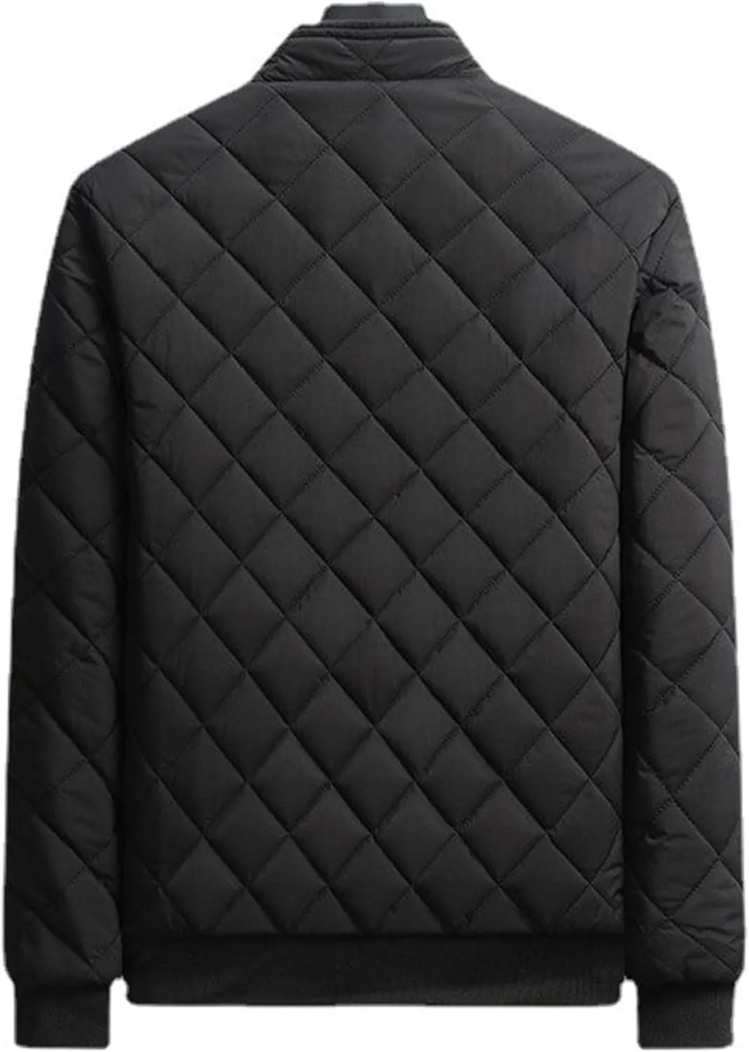 Men's High Neck Diamond Quilted Jacket Fleece Lined Thermal Padded Jackets Winter Full Zipper Bomber Outwear