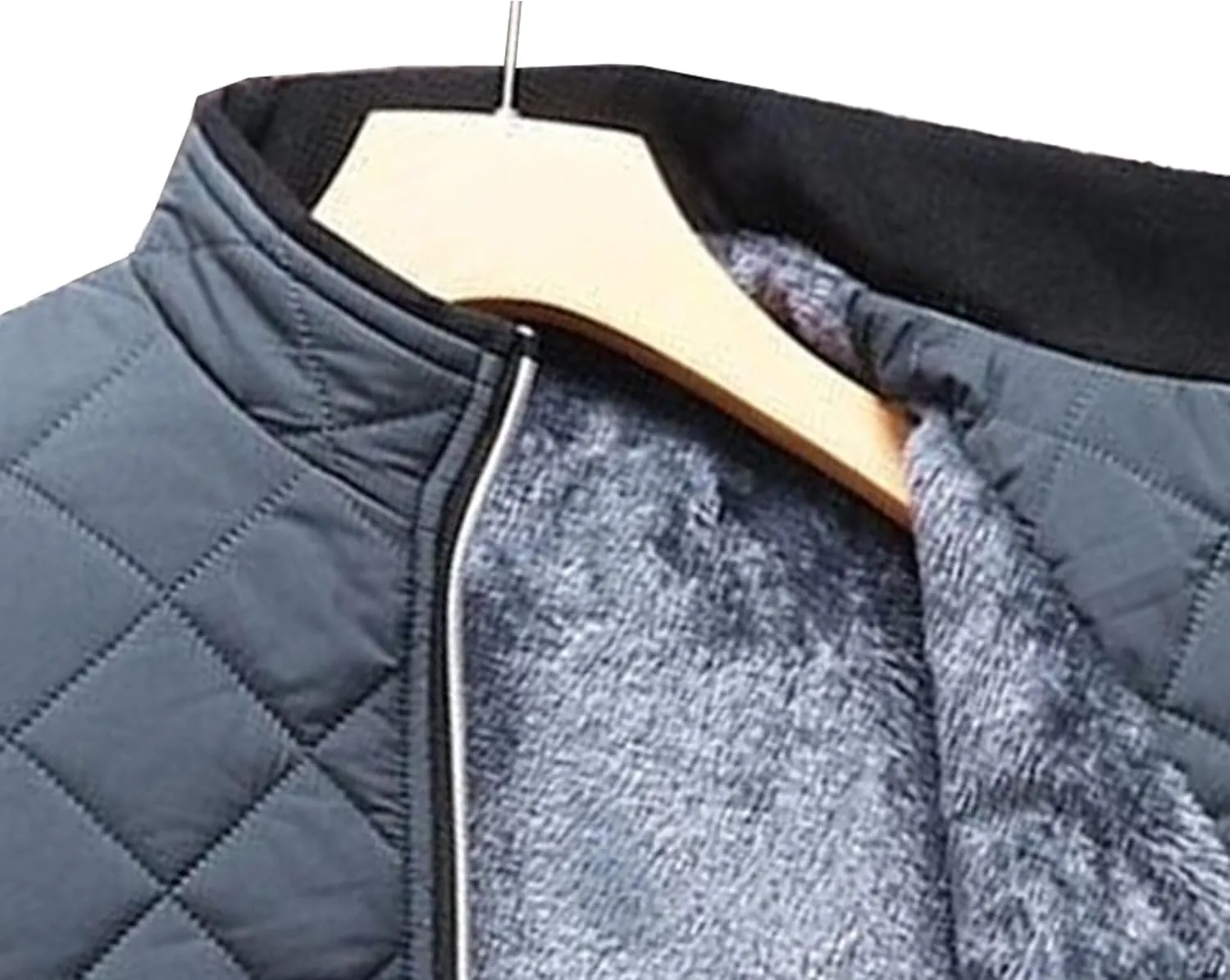 Men's High Neck Diamond Quilted Jacket Fleece Lined Thermal Padded Jackets Winter Full Zipper Bomber Outwear