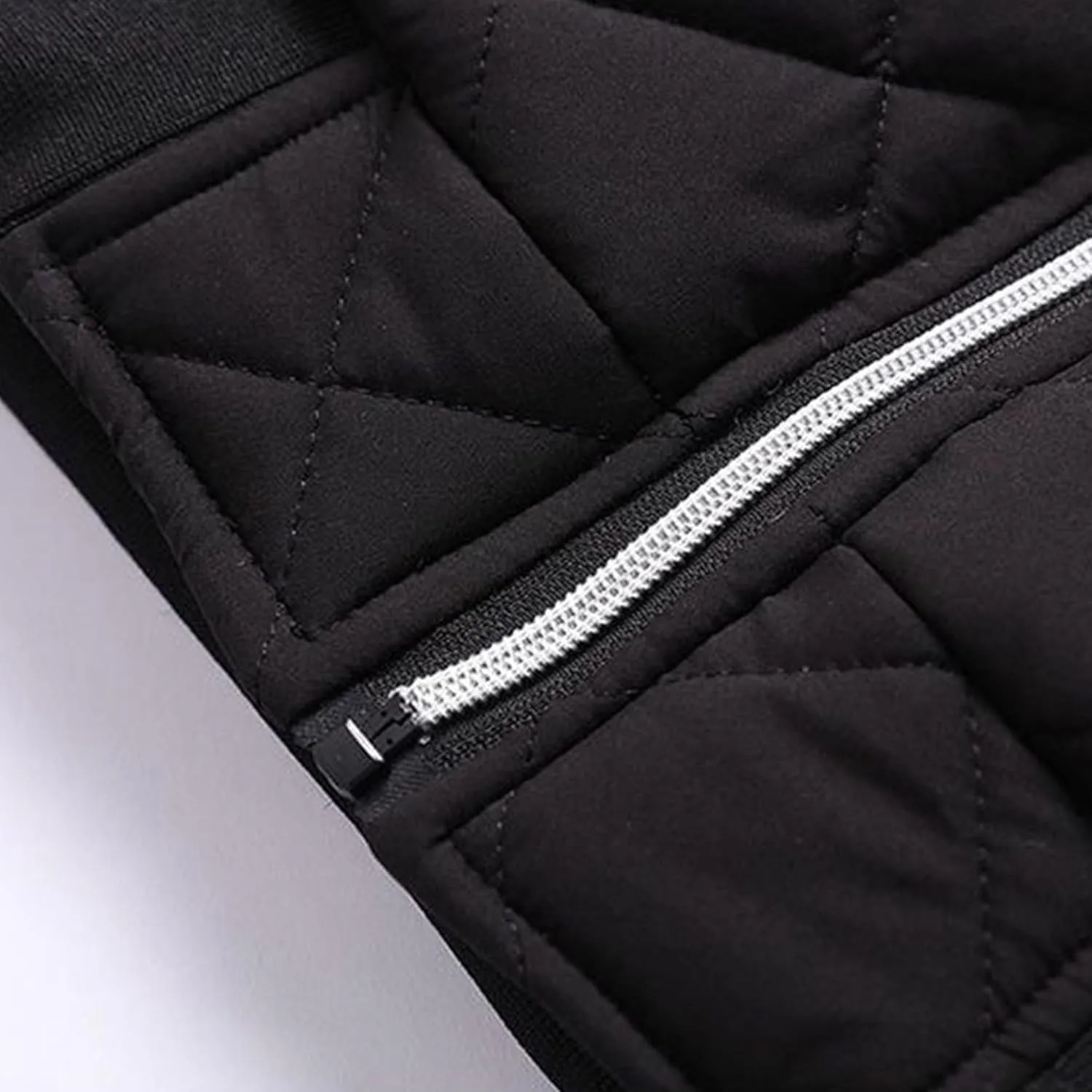 Men's High Neck Diamond Quilted Jacket Fleece Lined Thermal Padded Jackets Winter Full Zipper Bomber Outwear