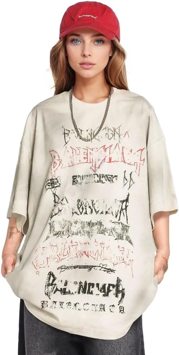 Men's Hip Hop Graphic Print Cotton T-Shirt Fashion Special Design Crewneck Rapper Short Sleeve Tops