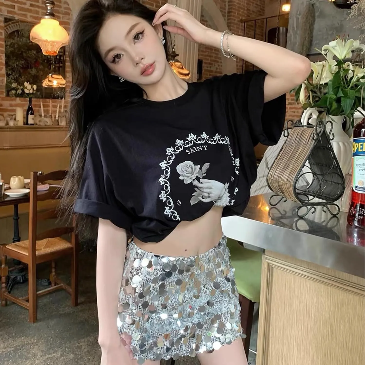 Men's Hip Hop Graphic Print Cotton T-Shirt Fashion Special Design Crewneck Rapper Short Sleeve Tops