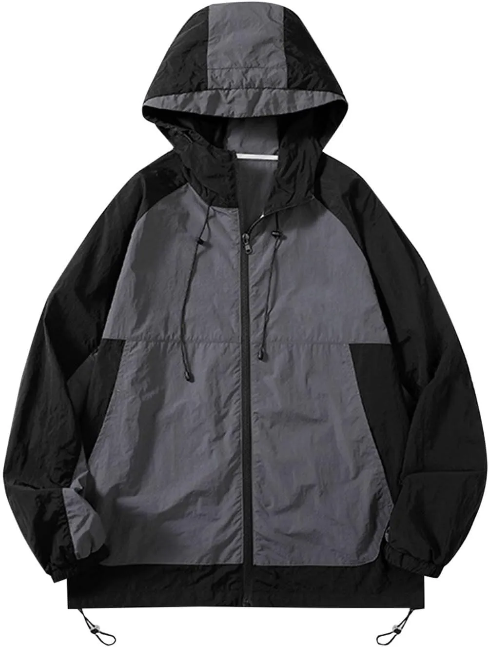 Mens Hooded Raincoat Quick-Dry Casual Long Sleeve Waterproof Windbreaker Outdoor Hiking Travel Rain Jacket Pockets