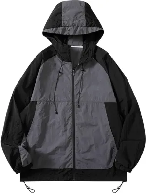 Mens Hooded Raincoat Quick-Dry Casual Long Sleeve Waterproof Windbreaker Outdoor Hiking Travel Rain Jacket Pockets