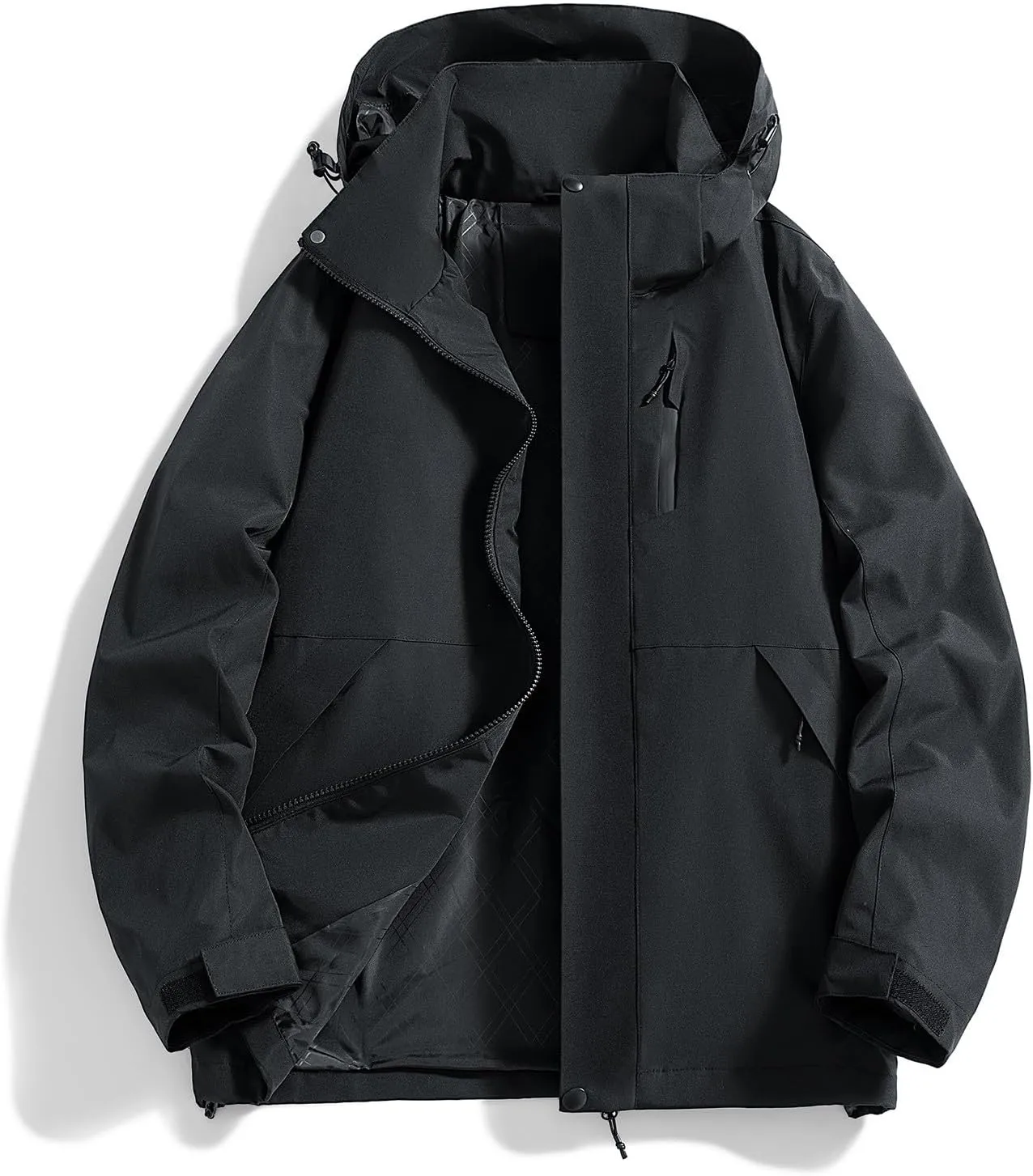 Men's Hooded Softshell Rain Jackets Lightweight Waterproof Windbreaker Zip Up Pockets Raincoats For Outdoor Hiking
