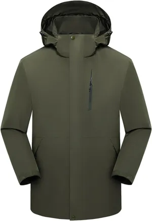 Men's Hooded Softshell Rain Jackets Lightweight Waterproof Windbreaker Zip Up Pockets Raincoats For Outdoor Hiking
