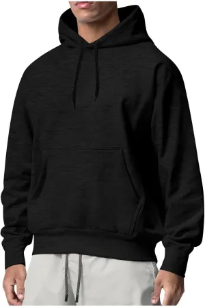 Men's Hooded Sweatshirt Casual Long Sleeve Solid Color Hoodies Unisex Classic Drawstring Athletic Pullover with Pocket