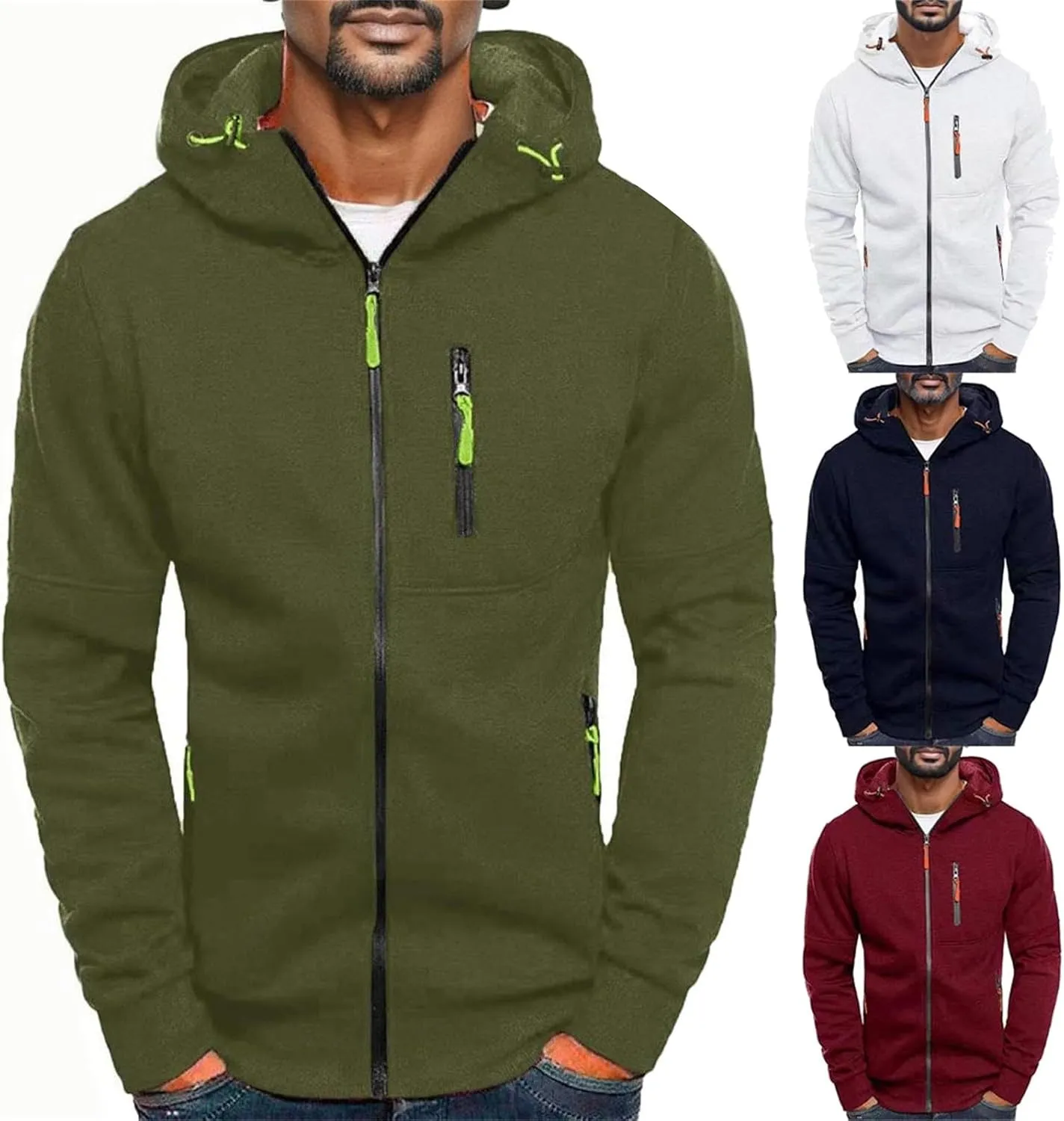 Men's Hoodies Zip up Lightweight Hoodie Sweatshirt Casual Full Zip Long Sleeve Hooded Jacket with Zip Pockets