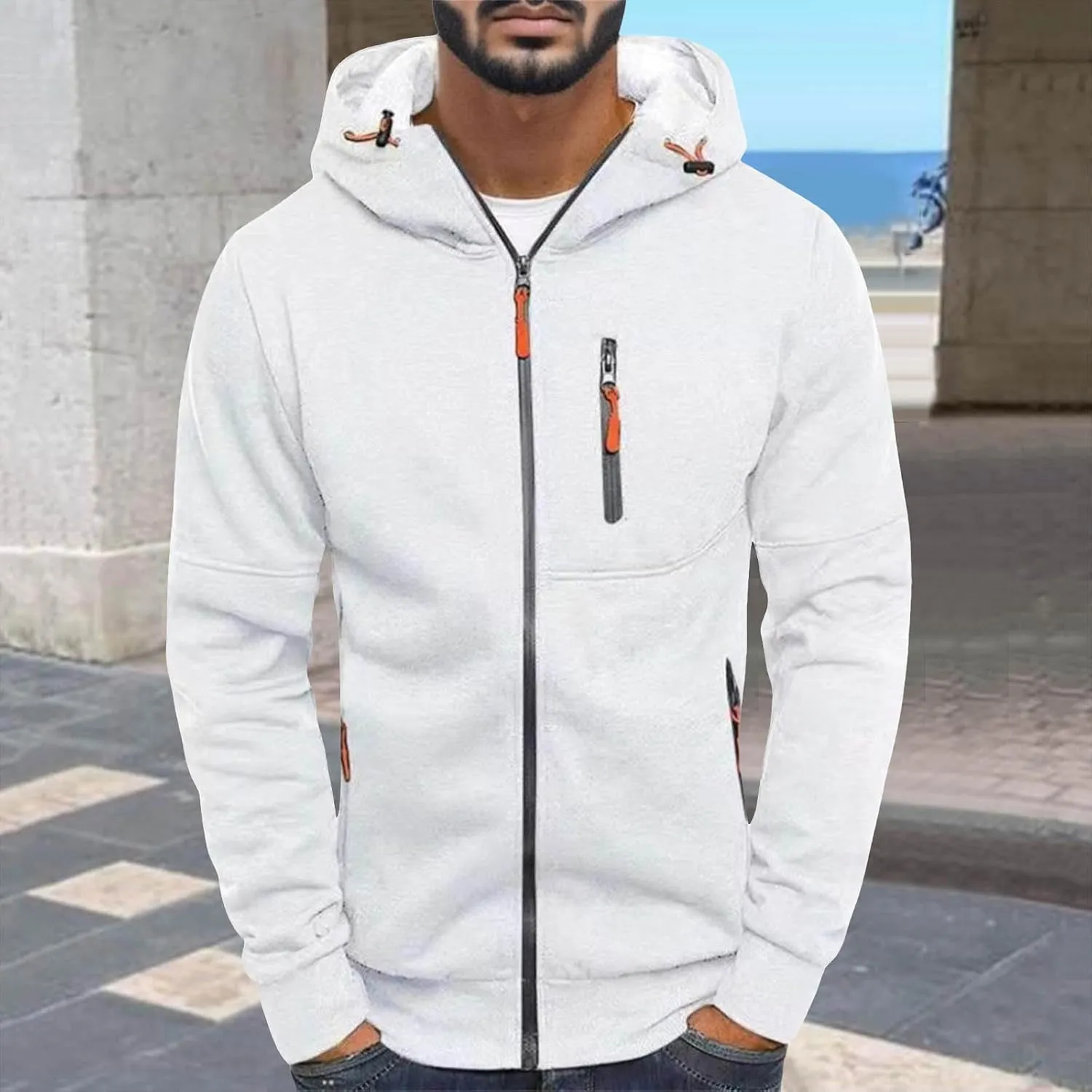 Men's Hoodies Zip up Lightweight Hoodie Sweatshirt Casual Full Zip Long Sleeve Hooded Jacket with Zip Pockets