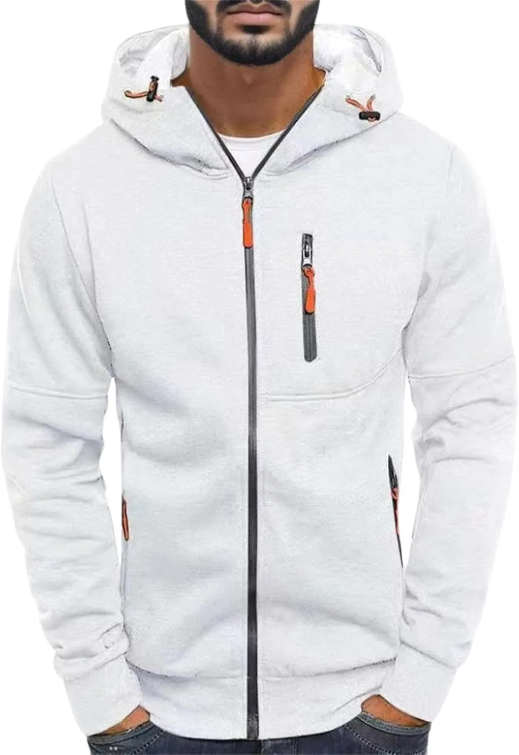 Men's Hoodies Zip up Lightweight Hoodie Sweatshirt Casual Full Zip Long Sleeve Hooded Jacket with Zip Pockets