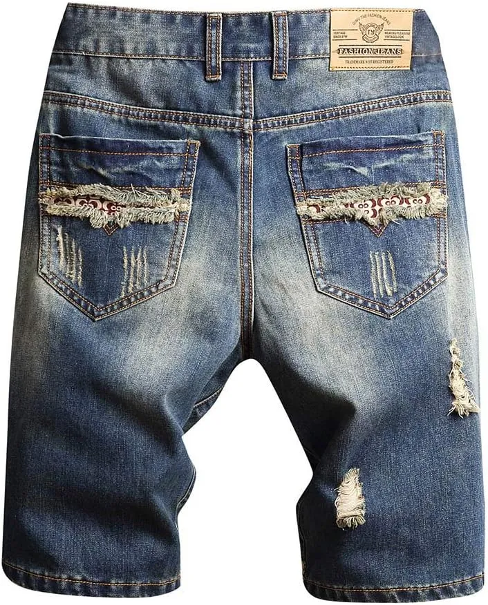 Mens Jean Shorts Denim Shorts Ripped Distressed Short Jeans Casual Classic Straight Fit Jorts