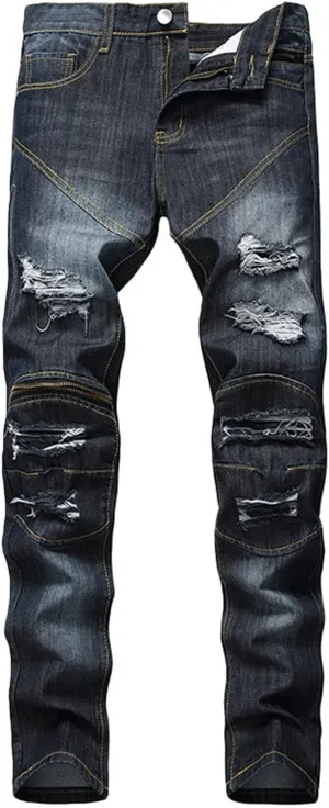 Mens Jeans Bootcut Straight Driven Jeans Ripped Distressed Holes Y2k Baggy Jeans for Men Stacked Ripped Destroyed Jeans