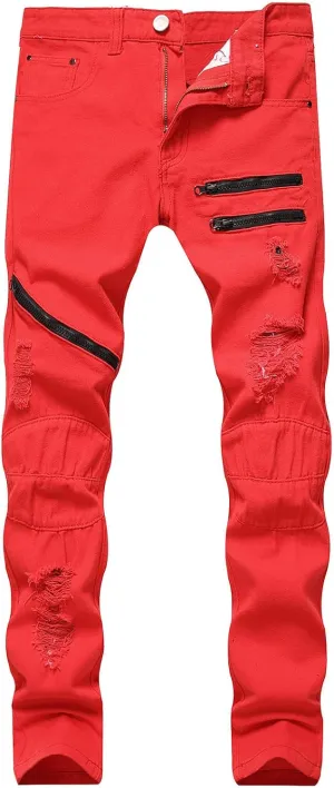Mens Jeans Regular Fit Ripped Jeans for Men Zipper Slim Mens Denim Jeans Vintage Pants for Men Jeans