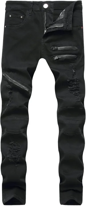 Mens Jeans Regular Fit Ripped Jeans for Men Zipper Slim Mens Denim Jeans Vintage Pants for Men Jeans