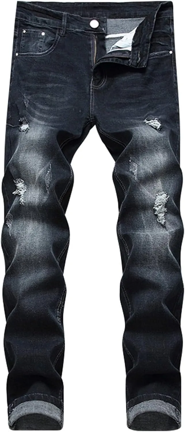 Mens Jeans Slim Fit Athletic Fit Jeans Comfort Stretch Denim Jeans Trendy Print Pants Parachute Pants for Men