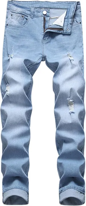 Mens Jeans Slim Fit Athletic Fit Jeans Comfort Stretch Denim Jeans Trendy Print Pants Parachute Pants for Men