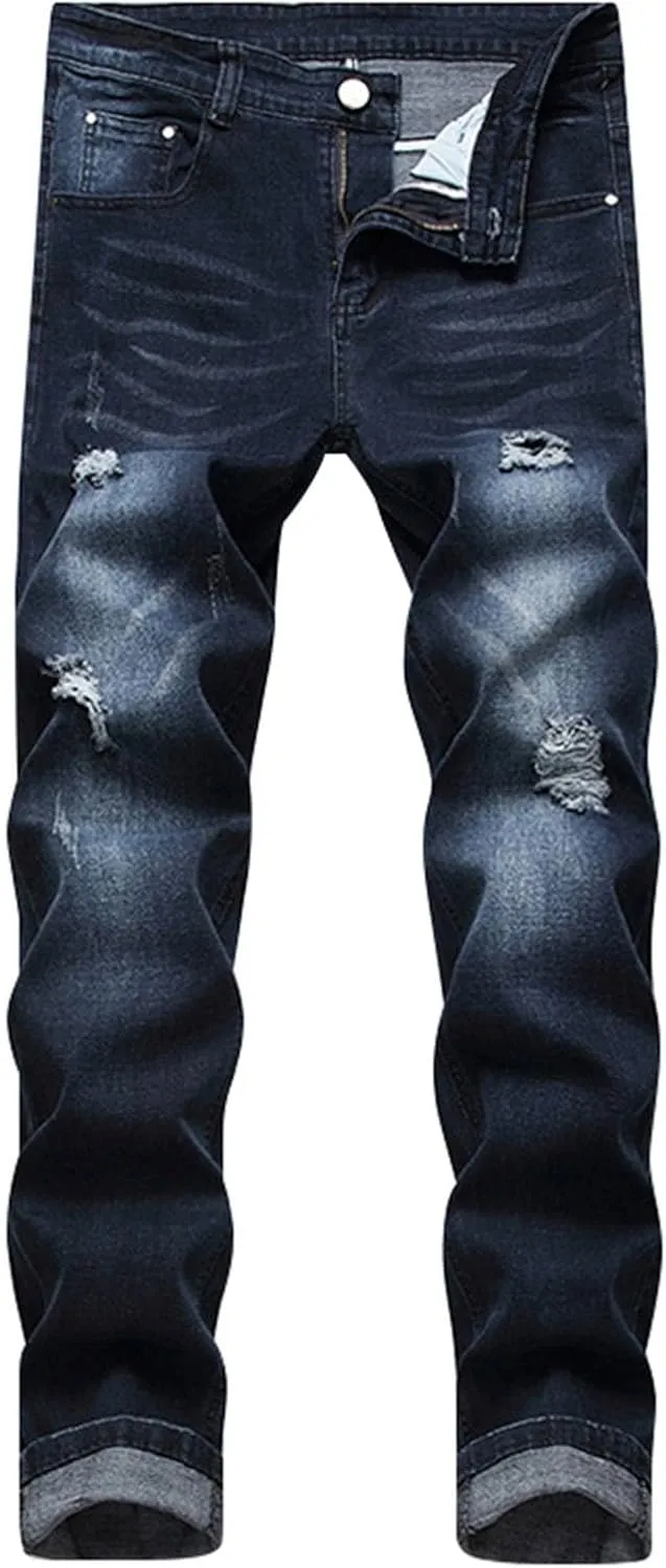 Mens Jeans Slim Fit Athletic Fit Jeans Comfort Stretch Denim Jeans Trendy Print Pants Parachute Pants for Men