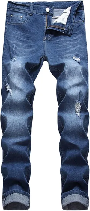 Mens Jeans Slim Fit Athletic Fit Jeans Comfort Stretch Denim Jeans Trendy Print Pants Parachute Pants for Men