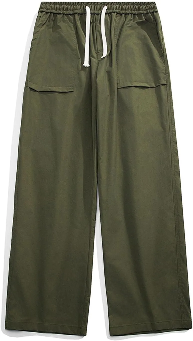 Mens Jogger Cargo Sweatpant Casual Loose Elastic Waist Drawstring Track Pants Baggy Straight Leg Trouser with Pockets