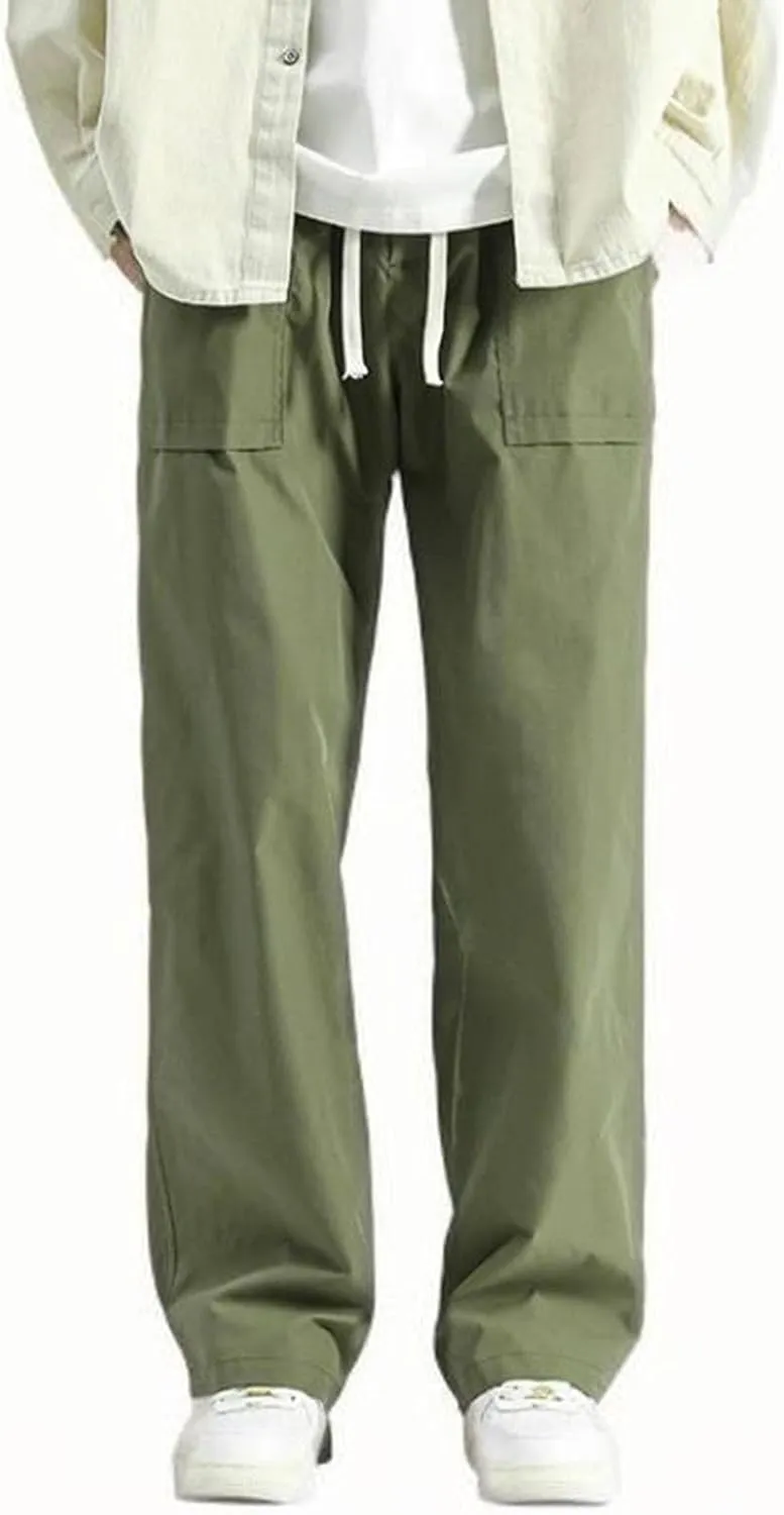 Mens Jogger Cargo Sweatpant Casual Loose Elastic Waist Drawstring Track Pants Baggy Straight Leg Trouser with Pockets