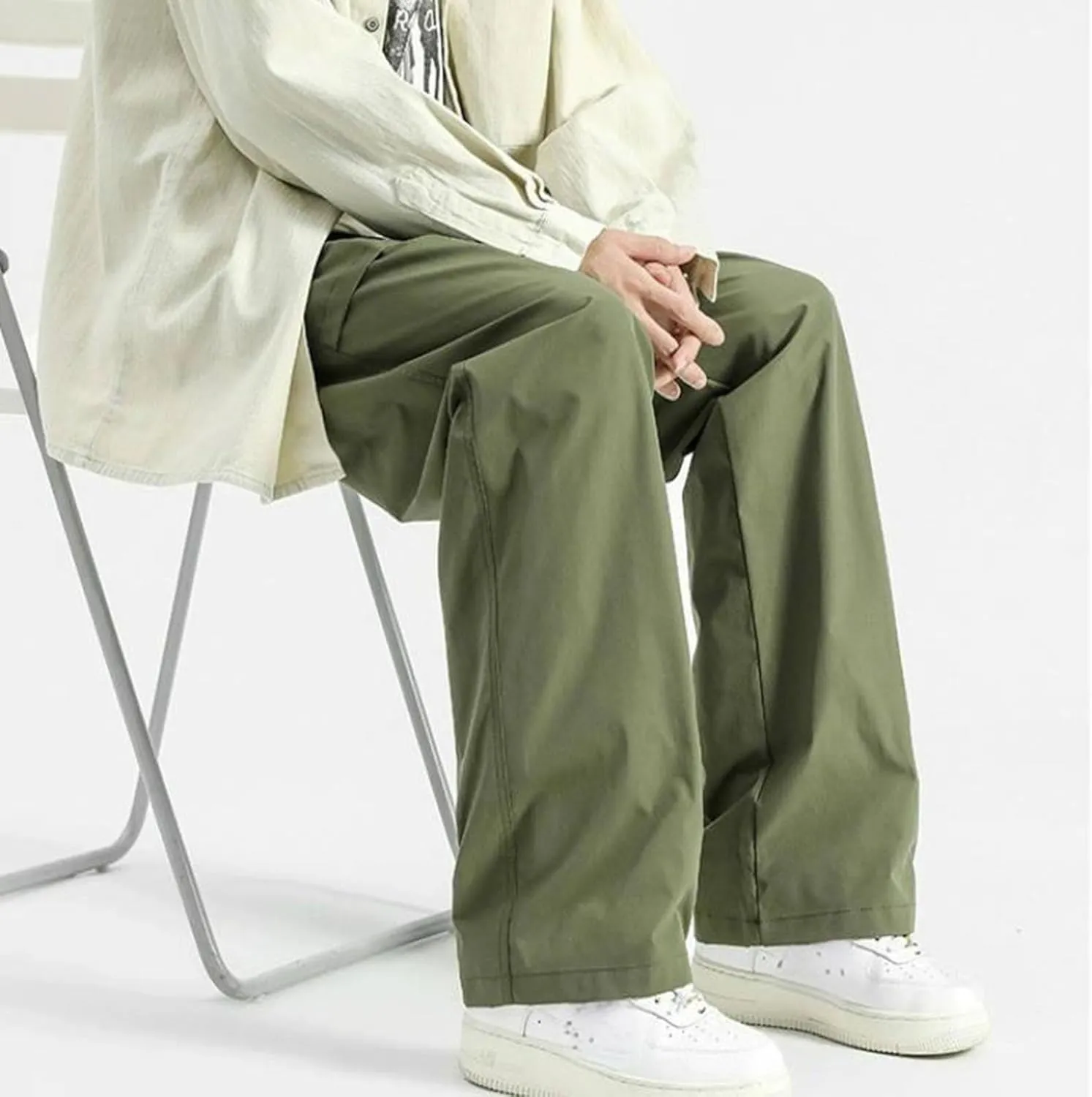 Mens Jogger Cargo Sweatpant Casual Loose Elastic Waist Drawstring Track Pants Baggy Straight Leg Trouser with Pockets