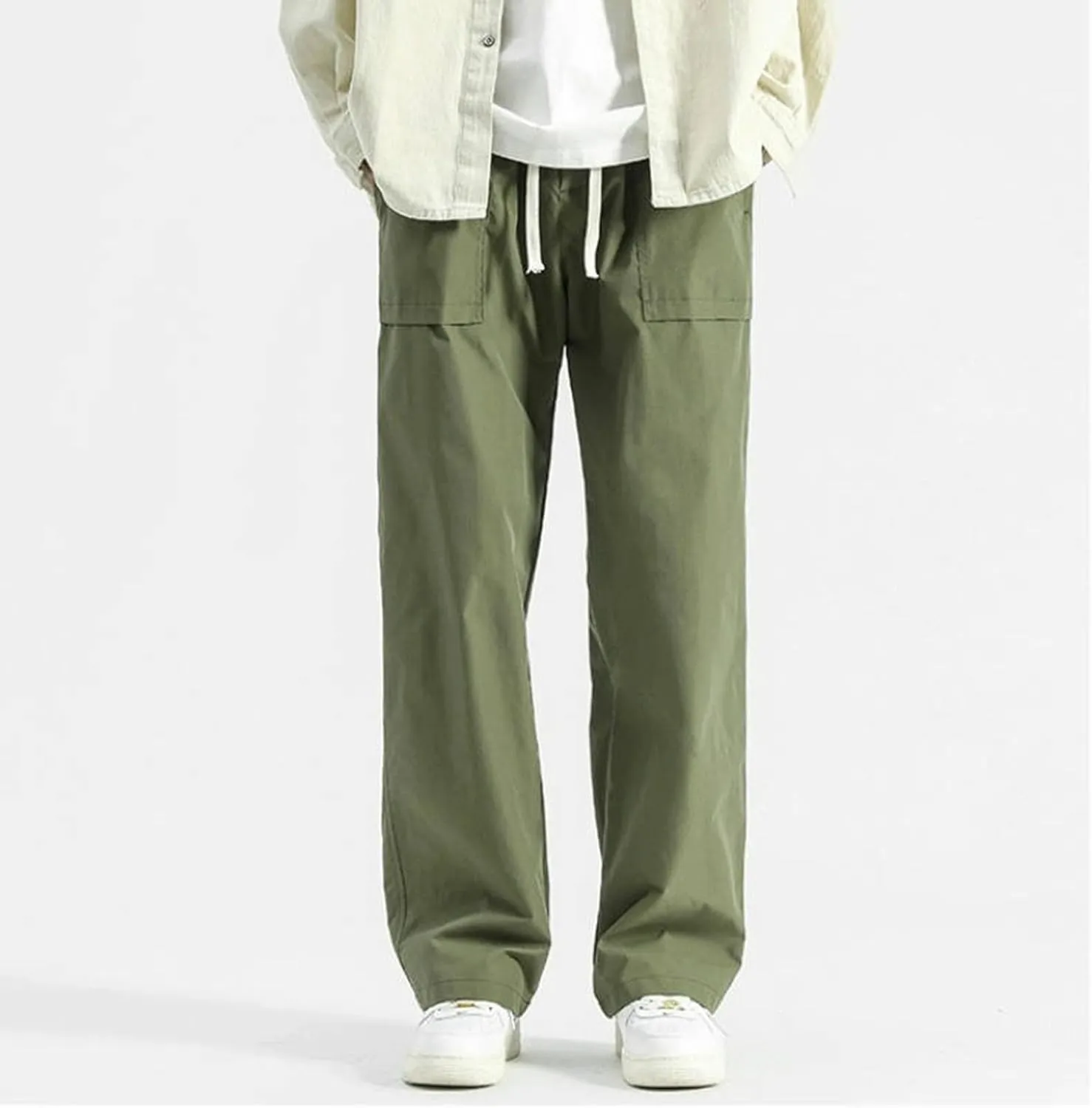 Mens Jogger Cargo Sweatpant Casual Loose Elastic Waist Drawstring Track Pants Baggy Straight Leg Trouser with Pockets