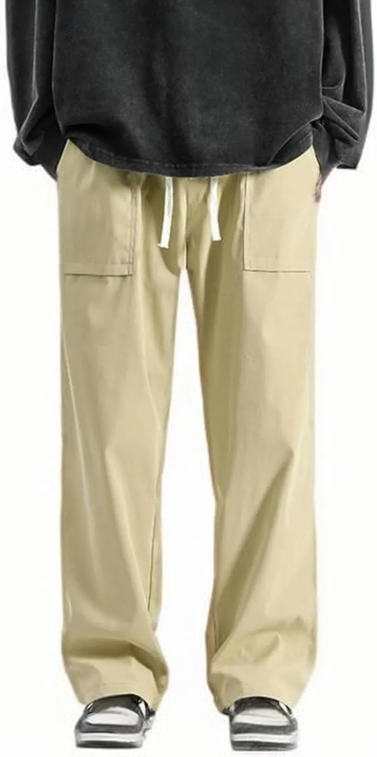 Mens Jogger Cargo Sweatpant Casual Loose Elastic Waist Drawstring Track Pants Baggy Straight Leg Trouser with Pockets