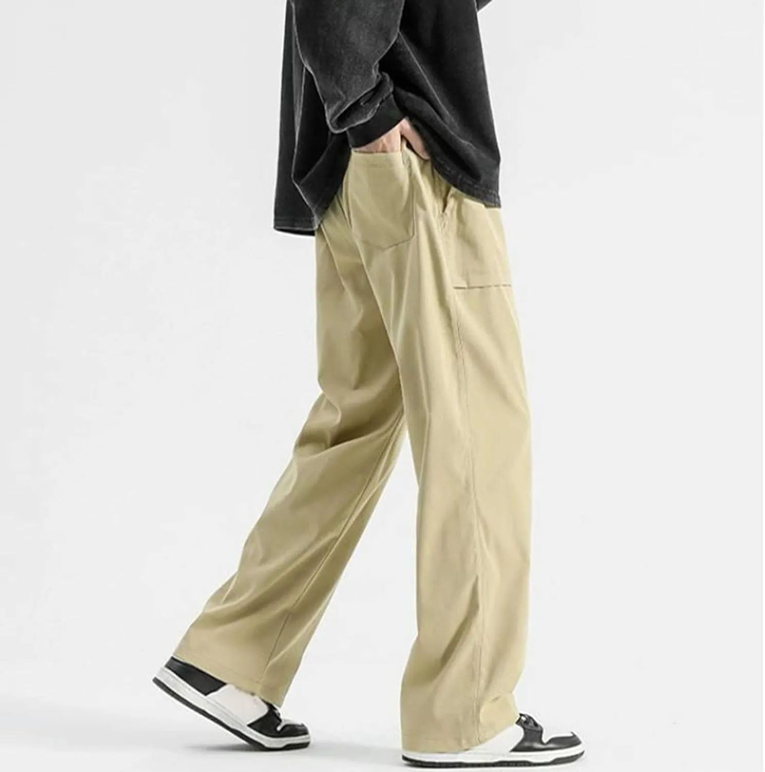 Mens Jogger Cargo Sweatpant Casual Loose Elastic Waist Drawstring Track Pants Baggy Straight Leg Trouser with Pockets