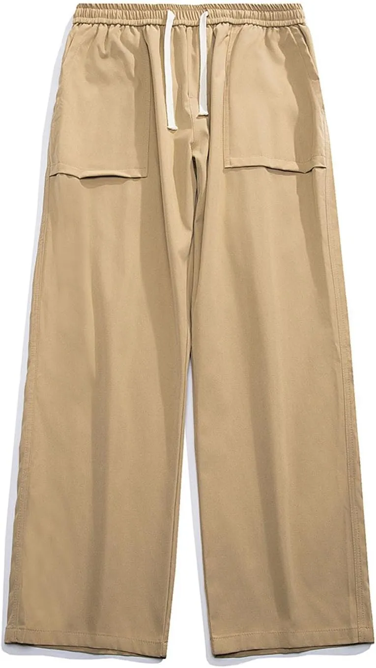 Mens Jogger Cargo Sweatpant Casual Loose Elastic Waist Drawstring Track Pants Baggy Straight Leg Trouser with Pockets