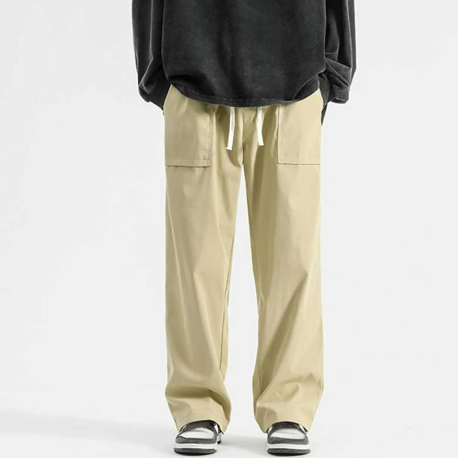 Mens Jogger Cargo Sweatpant Casual Loose Elastic Waist Drawstring Track Pants Baggy Straight Leg Trouser with Pockets