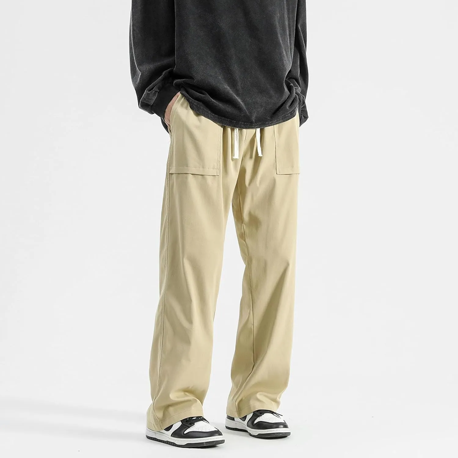 Mens Jogger Cargo Sweatpant Casual Loose Elastic Waist Drawstring Track Pants Baggy Straight Leg Trouser with Pockets