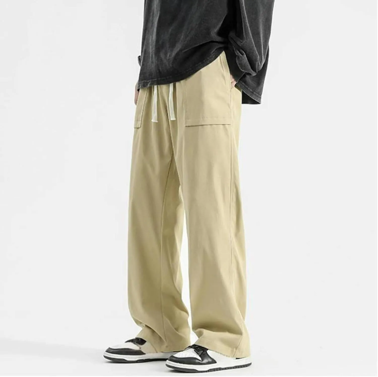 Mens Jogger Cargo Sweatpant Casual Loose Elastic Waist Drawstring Track Pants Baggy Straight Leg Trouser with Pockets