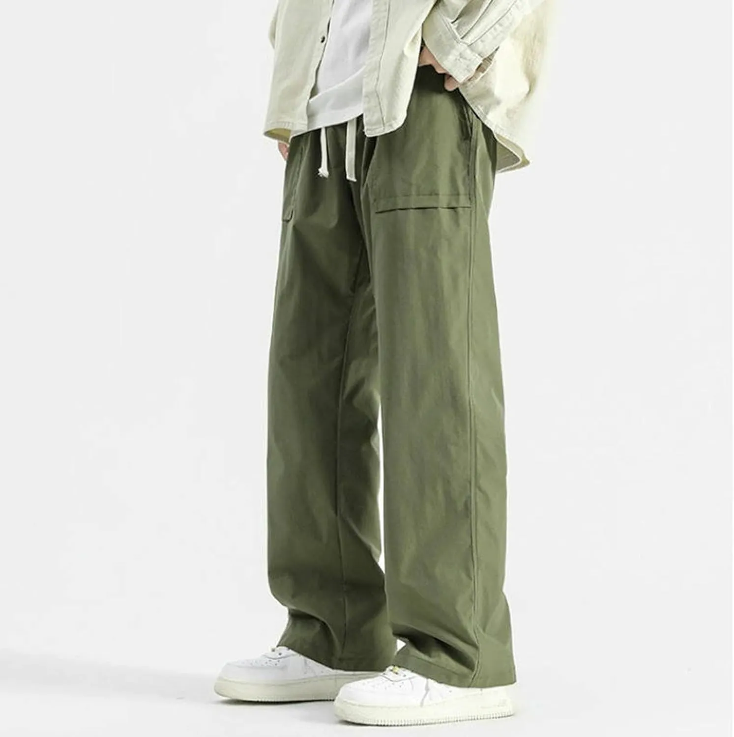 Mens Jogger Cargo Sweatpant Casual Loose Elastic Waist Drawstring Track Pants Baggy Straight Leg Trouser with Pockets