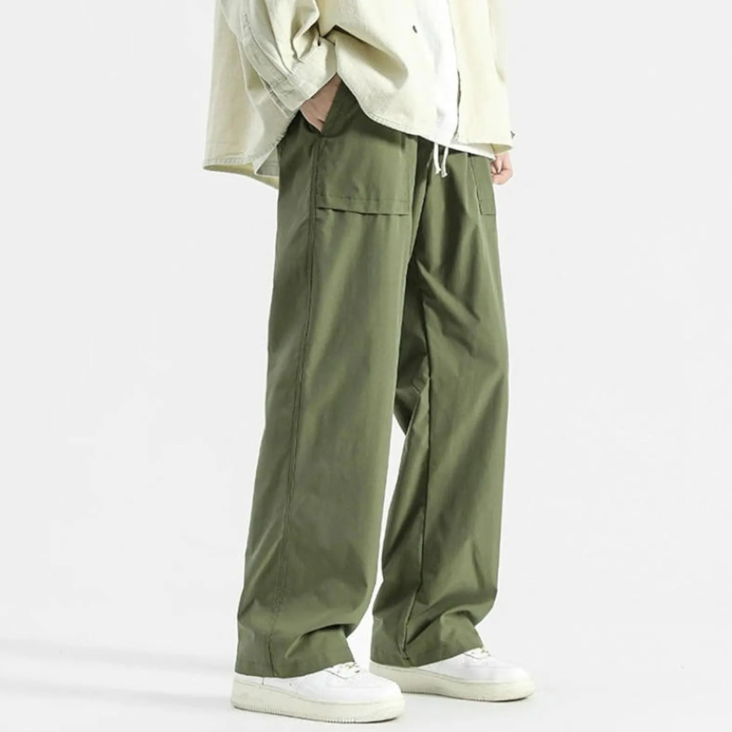 Mens Jogger Cargo Sweatpant Casual Loose Elastic Waist Drawstring Track Pants Baggy Straight Leg Trouser with Pockets