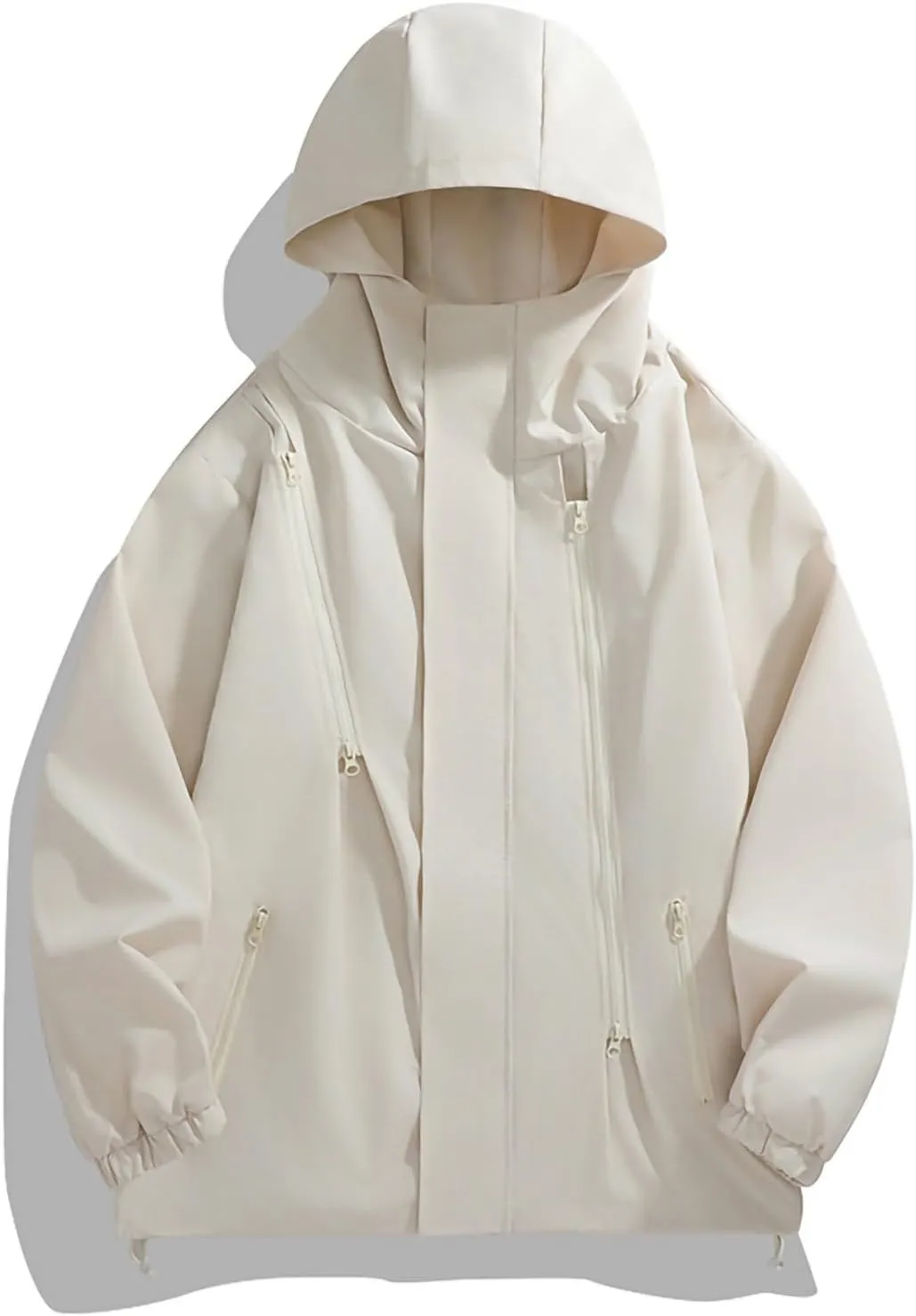Men's Lightweight Breathable Raincoat Jacket Waterproof Hooded Rain Jacket Oversized Zip-Up Windbreaker with Pockets