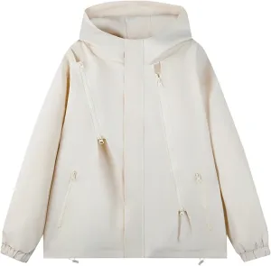 Men's Lightweight Breathable Raincoat Jacket Waterproof Hooded Rain Jacket Oversized Zip-Up Windbreaker with Pockets