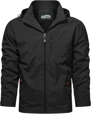Mens Lightweight Hooded Waterproof Rain Jacket Breathable Raincoat Shell for Outdoor Zip up Mountain Hiking