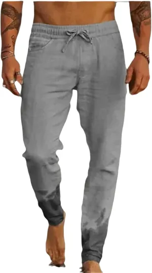 Men's Lightweight Linen Yoga Pants Casual Drawstring Elastic Waist Tapered Leg Joggers for Beach with Pockets