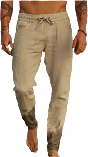 Men's Lightweight Linen Yoga Pants Casual Drawstring Elastic Waist Tapered Leg Joggers for Beach with Pockets