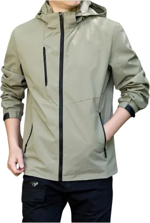 Mens Lightweight Outdoor Track Jackets Full-Zip Waterproof Rain Jacket Raincoat With Hood For Hiking Running Travel