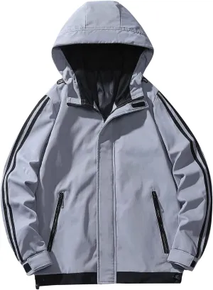 Men's Lightweight Waterproof Rain Jacket Outdoor Softshell Hooded Raincoat Pockets Hiking Mountain Windbreaker Jacket